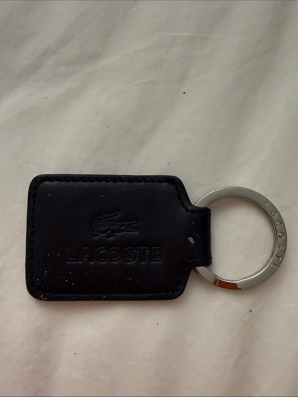 Lacoste Black Leather Key Fob with Silver Ring